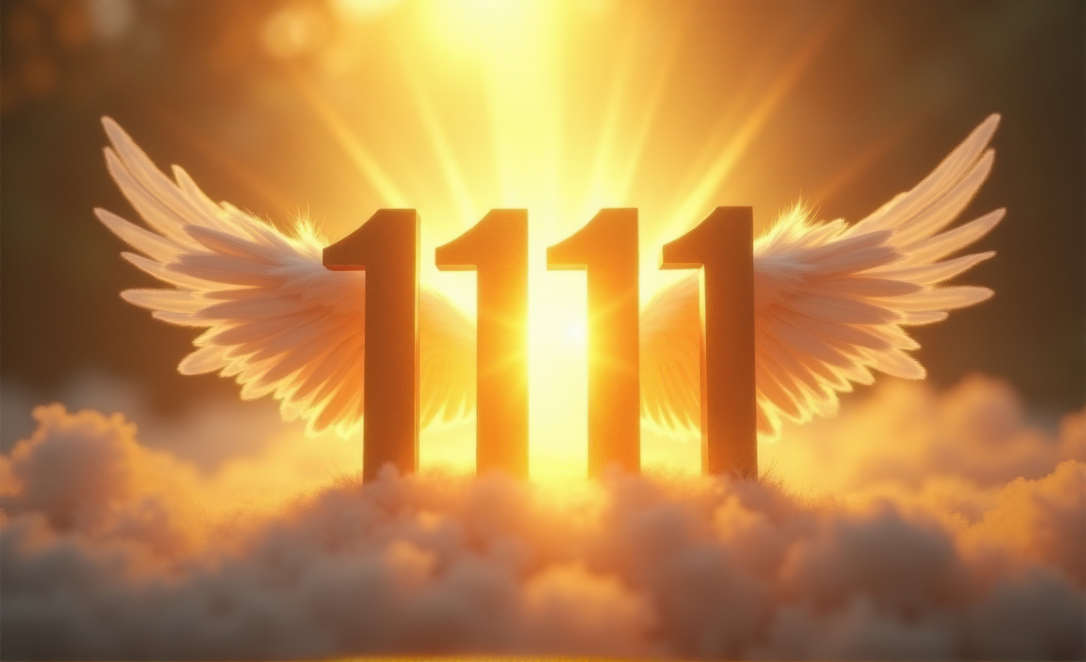This is an image of the number 1111 illuminated with angel wings